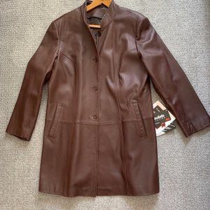 women's  dark brown lambskin leather coat